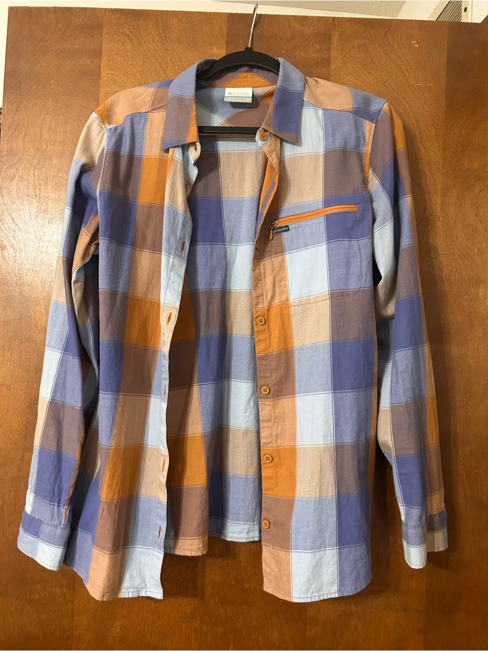 Columbia Plaid Button-Up Shirt in Periwinkle and Orange